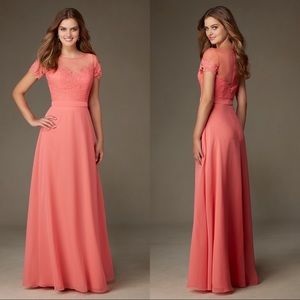 🌷Mori Lee Coral Chiffon Formal Bridesmaid Dress
